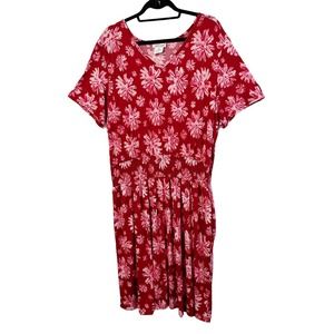 CW Classics Dress Plus Size 1X Floral Print Short Sleeve Drop Waist Stretch